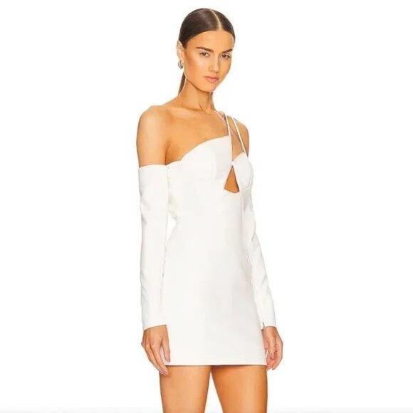NEW Ceren Ocak Cut Out Mini Dress White Long Sleeve Cutout leather off shoulder - Picture 2 of 8